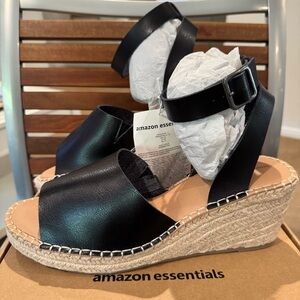 Amazon Essentials Wedge Sandals Black Espadrille size 12 shoes